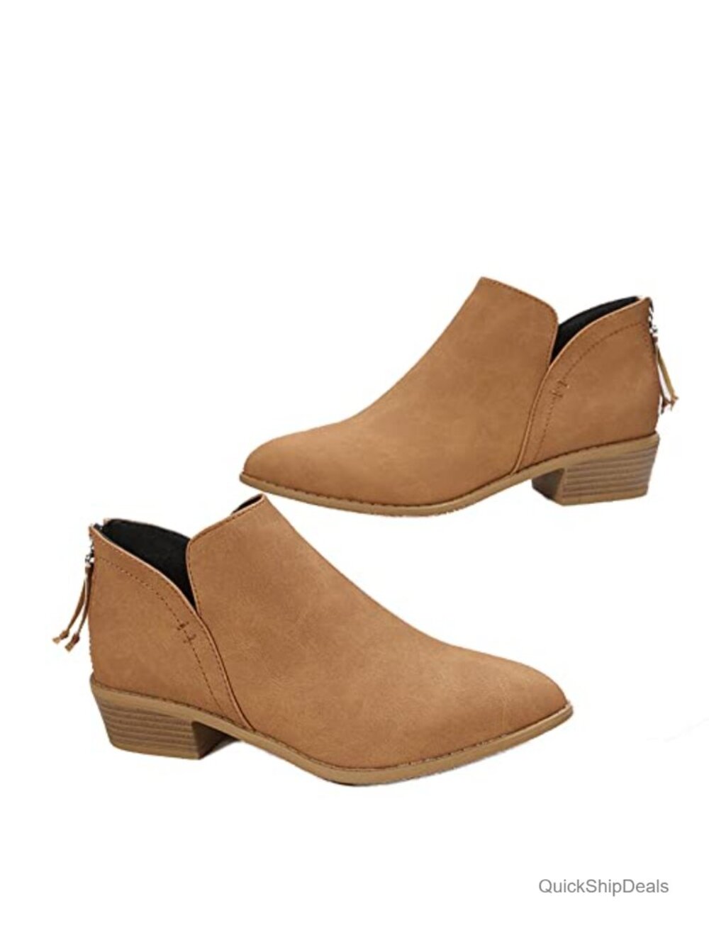 Chunky Block Heel Ankle Booties V Cut Back Zipper Almond Toe Dress Casual